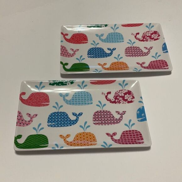 Pair of Cynthia Rowley Whale Appetizer /Trinket Plates, Melamine. Organize!!! - Picture 5 of 8
